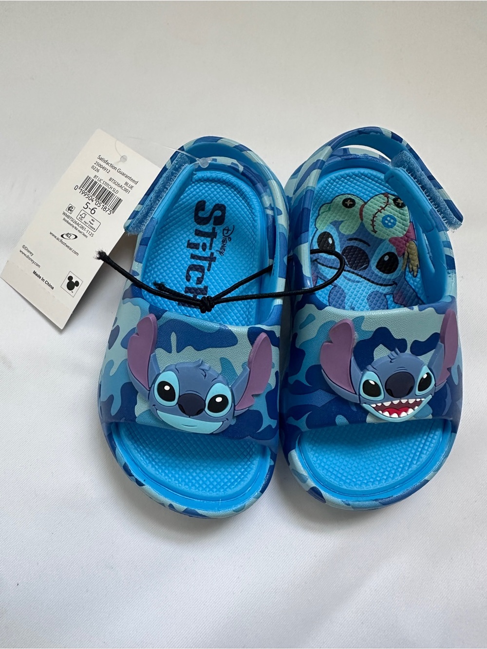 Disney Stitch Blue Camo Kids Sandals with Character Faces